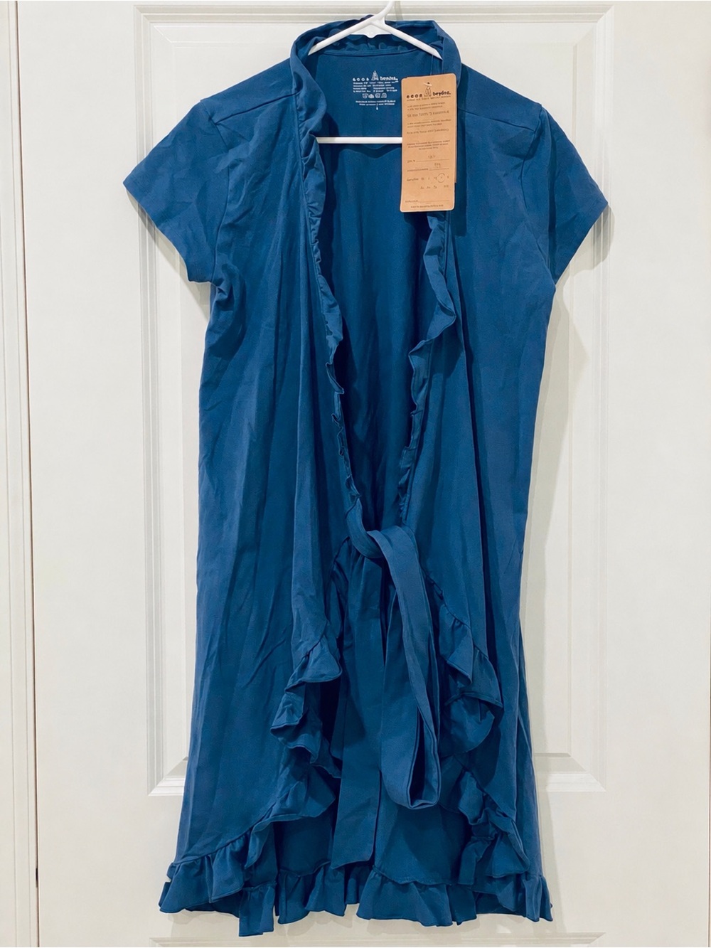 NWT Neon Buddha Blue Ruffle Open Front Cardigan Tie Waist Large